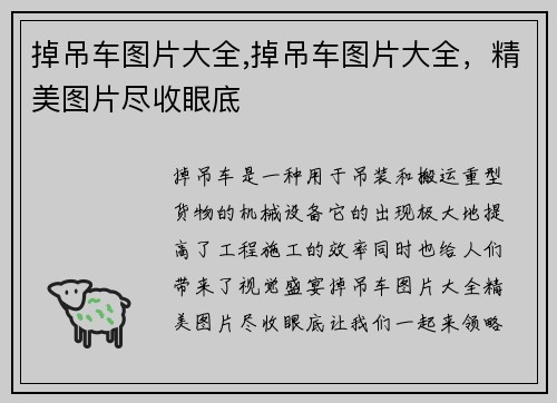 掉吊车图片大全,掉吊车图片大全，精美图片尽收眼底